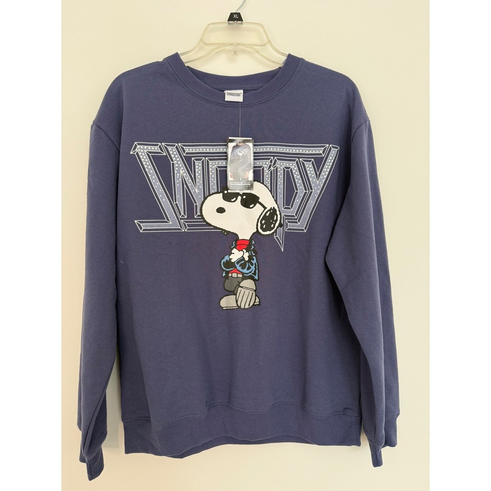NWT Peanuts Snoopy Joe Cool‎ Crewneck Sweatshirt Size Large Navy Rhinestones